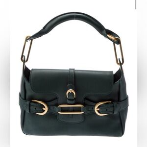 Jimmy Choo Dark Green Leather Shoulder Bag with Gold Hardware